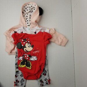 Disney Baby Girl Minnie Mouse 4 Piece Transition Bundle 0-3 & 3-6 Months Pull on